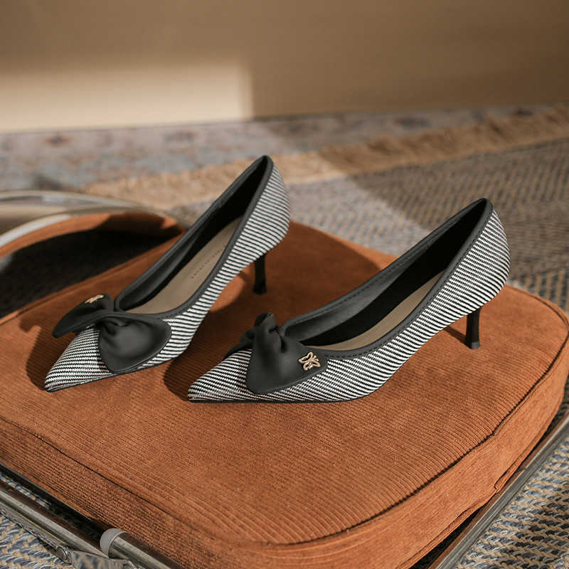 Sweet Wind Classic Fashion Bow New Versatile Pointed Fine Heel Womens Comfortable Single Shoe Women