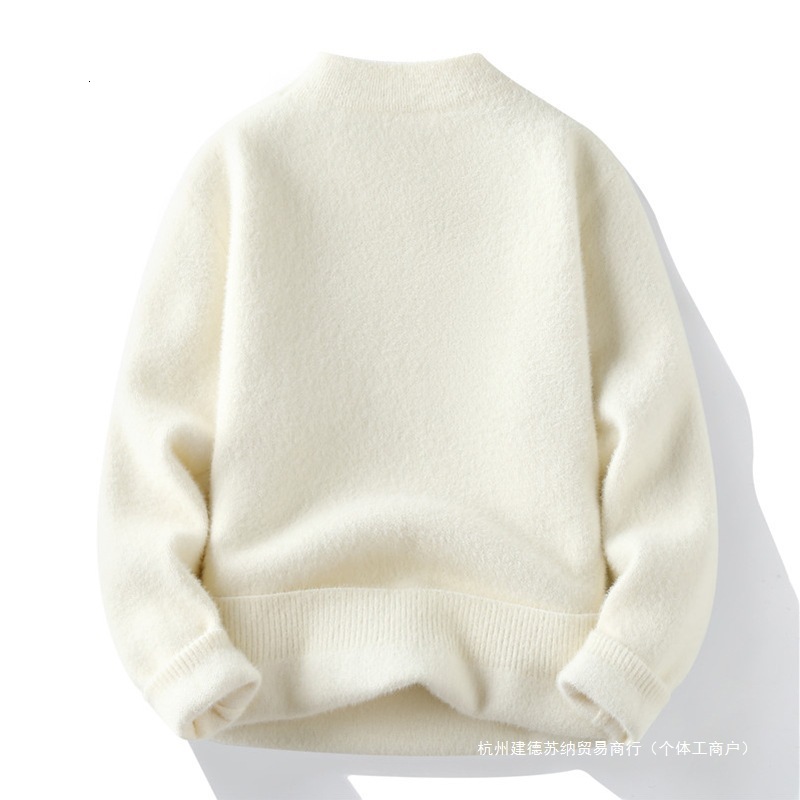 Winter New Thickened Warm Cartoon Couple Half High Collar Knitted Designer Sweater Men's Inner Tie Trendy Hoodie