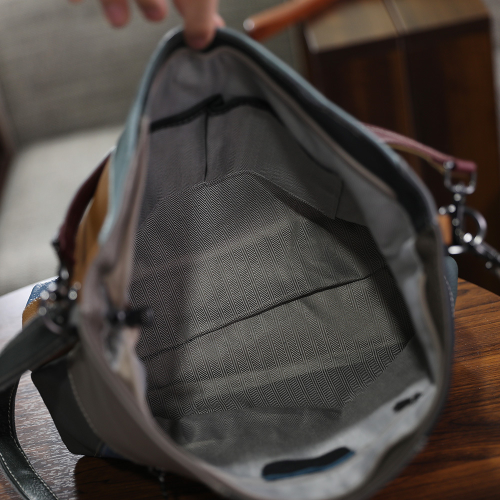 Handmade top layer cowhide contrasting shoulder crossbody with genuine leather splicing color large capacity women's bag