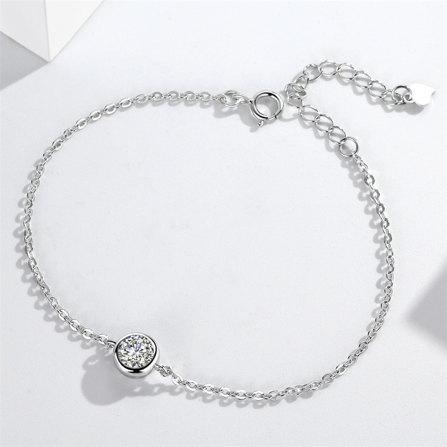 Simple Fashion Jewelry Wedding Bracelet Real 925 Sterling Silver Round Cut White Lab Moissanite Diaond Gemstones Party Gold Women Bangle For Lover Gif