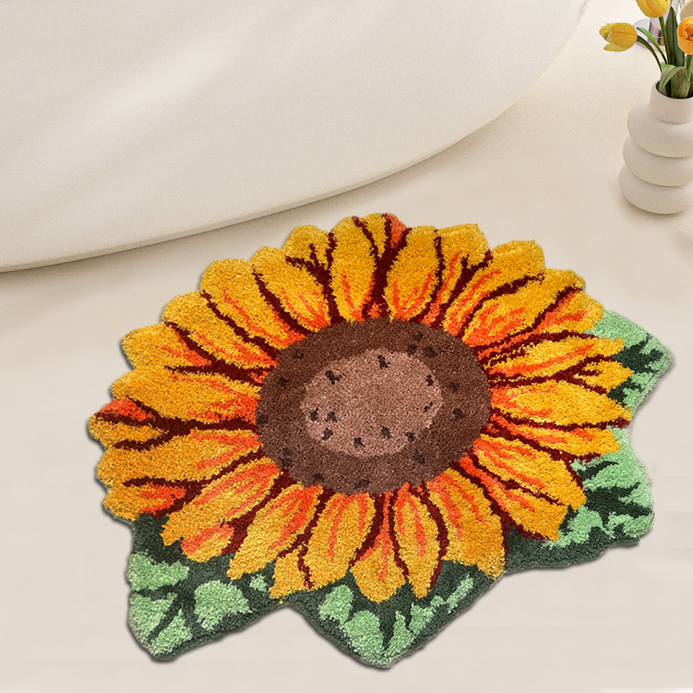 Home Living Room Sunflower Flower Plush Carpet Bedroom Door Mat Bathroom Absorbent Easy To Care Non-slip Foot Mat