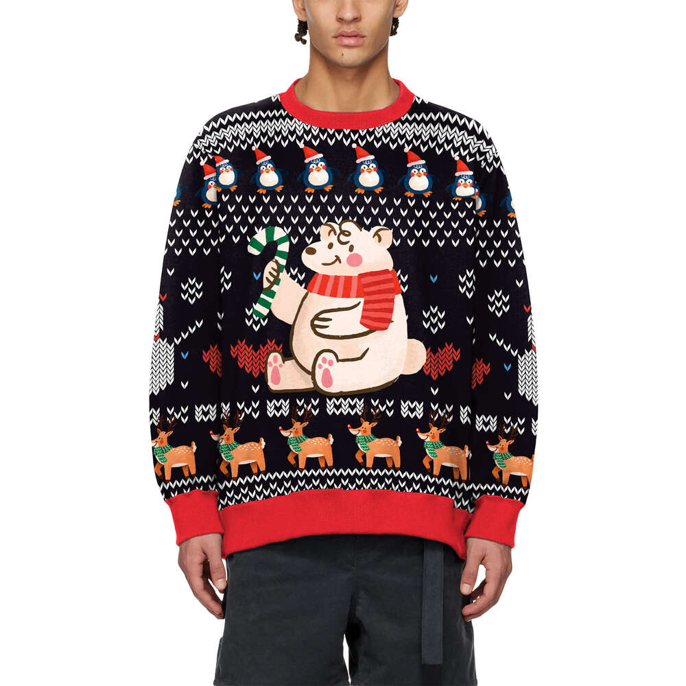 2024 New Christmas Clothing Little Milk Dragon Deer Cartoon Fashion Digital Printing Couple Round Neck Hoodie