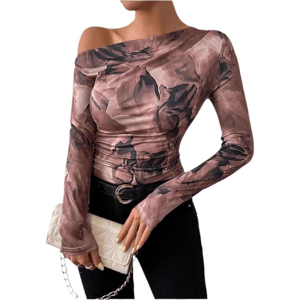 2024 Summer New Fashionable Tie Dyeing Printed Asymmetric Ruffle Edge Long Sleeve T-shirt