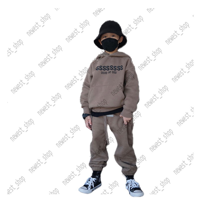 kids boys girls hoodies pants oversize loose classic silicon front 3D letter Drawstring skateboard baseball fleece Clothing set trousers black khaki gray 110-150