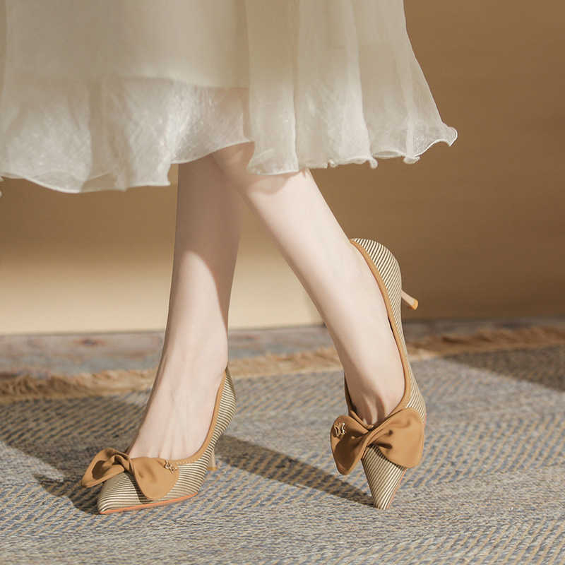 Sweet Wind Classic Fashion Bow New Versatile Pointed Fine Heel Womens Comfortable Single Shoe Women