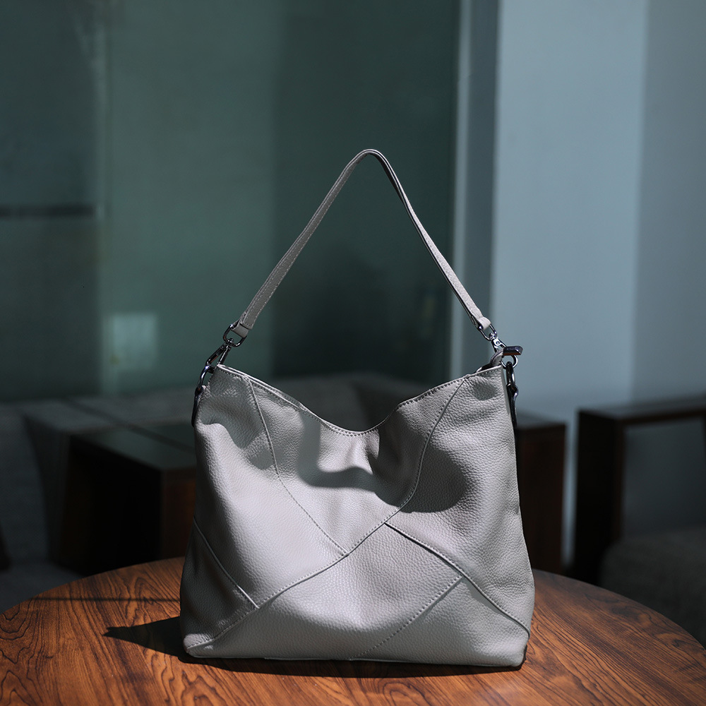 Handmade top layer cowhide contrasting shoulder crossbody with genuine leather splicing color large capacity women's bag