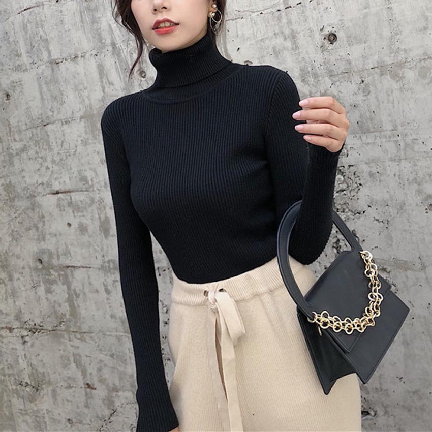 New women's high neck slim fit autumn and winter new online celebrity solid color inner long sleeved bottom knitted sweater designer top