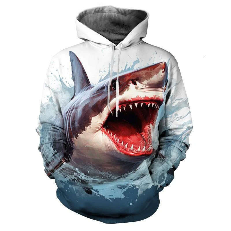 2024 Autumn/Winter 3D Digital Shark Pattern Series Loose Hoodie Printed Men's and Women's Couple Hoodies