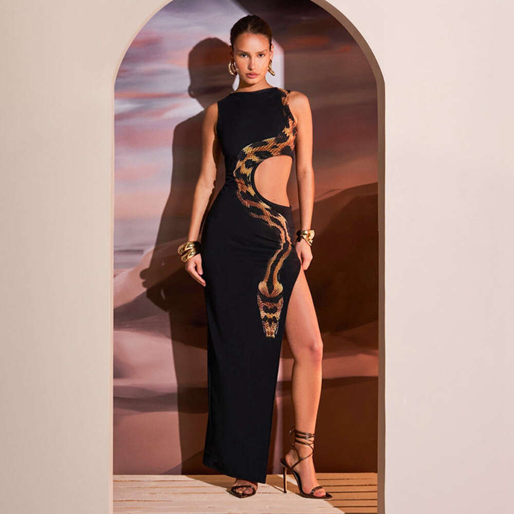 Wind women's clothing 2024 summer new sleeveless sexy slim fit slit long skirt hollow formal dress