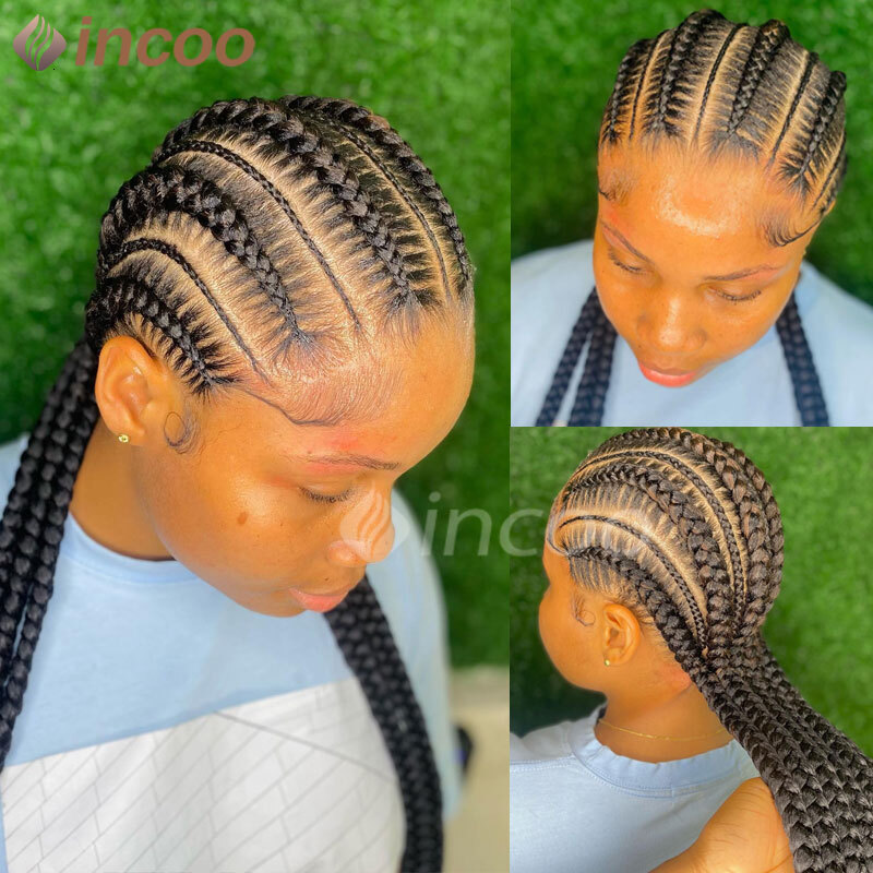 36 Inches Cornrows Synthetic Full For Black Women Jumbo Braided Wigs Lace Frontal Faux Locs Box Braids Wig