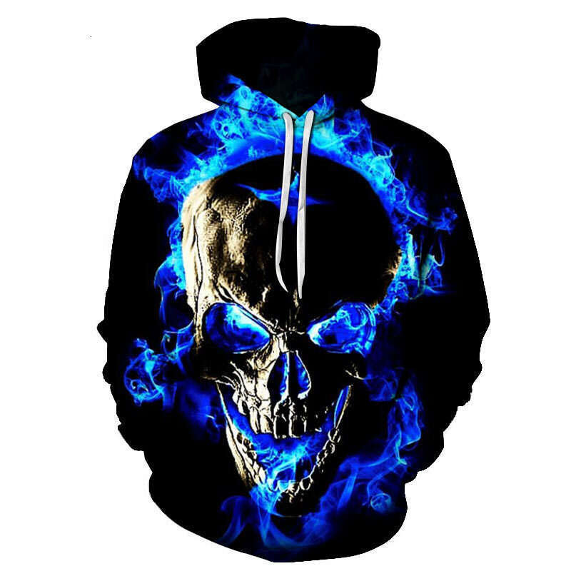 Autumn Winter Trendy European and American Popular Skeleton 3D Digital Printed Men's Casual Sports Hoodie