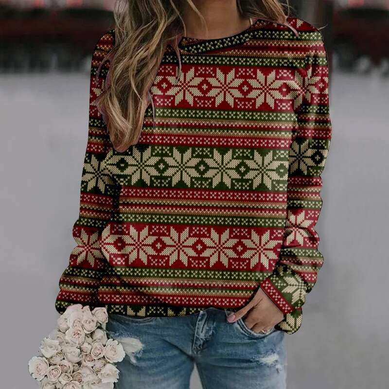 New autumn winter round neck long sleeved hoodie in plus size Christmas creative 3D digital printing from Europe and America