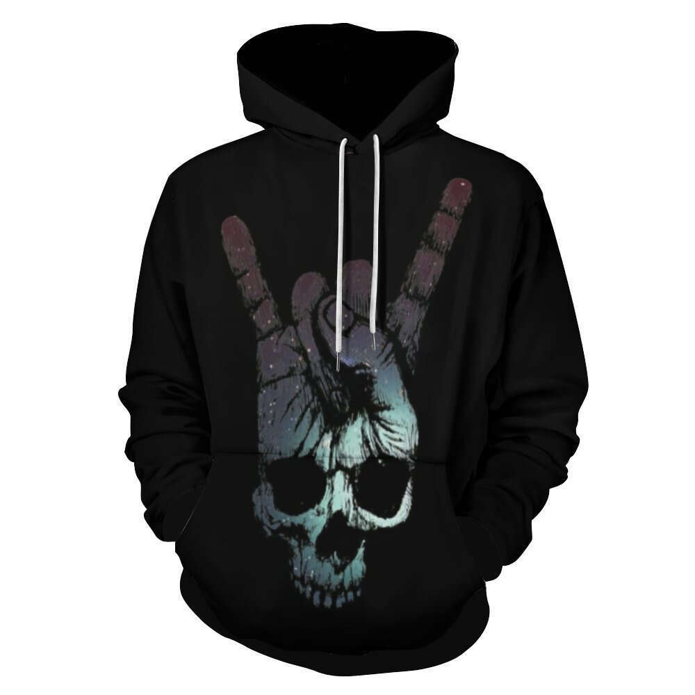 2024 Hot Selg New Halloween Skeleton Guitar Rose 3D Digital Printed Casual Hoodie