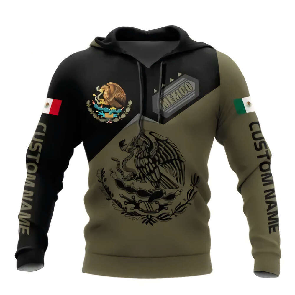 2024 European American with Mexican men's 3D digital printing autumn and winter hooded hoodie