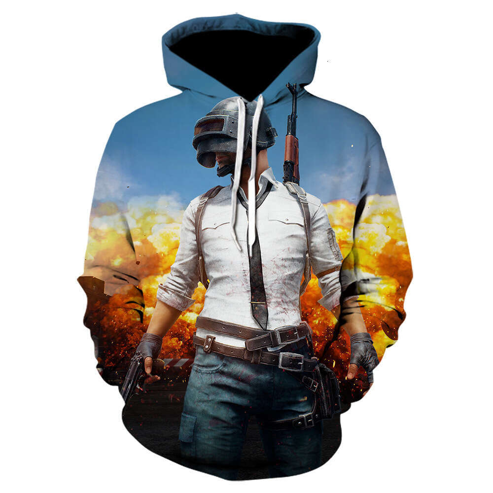 Digital long sleeved 2024 new PUBG 3D printed colorful hooded casual hoodie