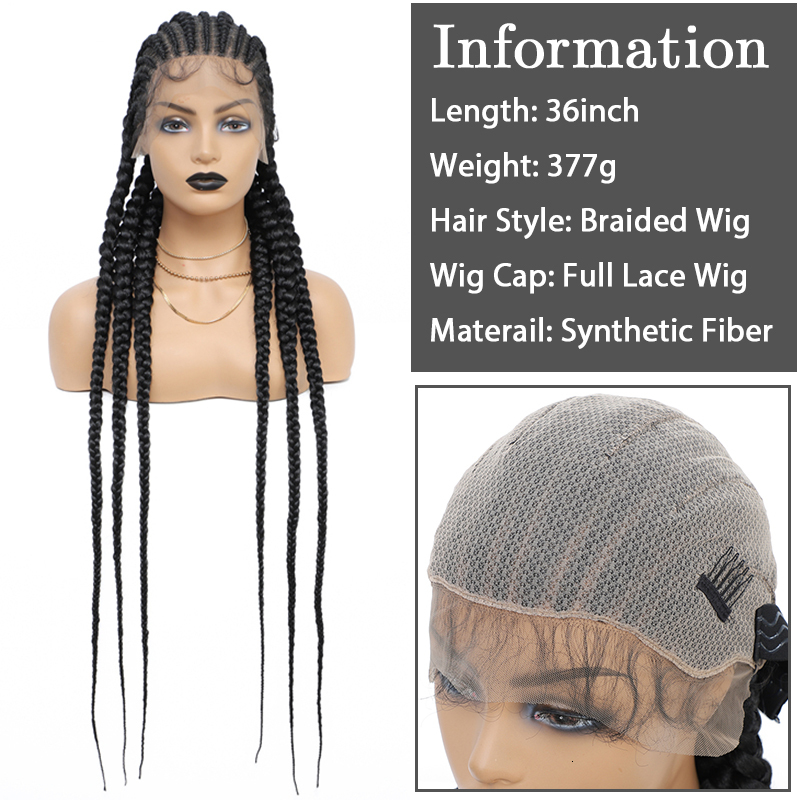 360 Full Box For Black Women Cornrow Braided Synthetic Wig With Baby Hair 36 Inch Long Braid Lace Frontal Wigs