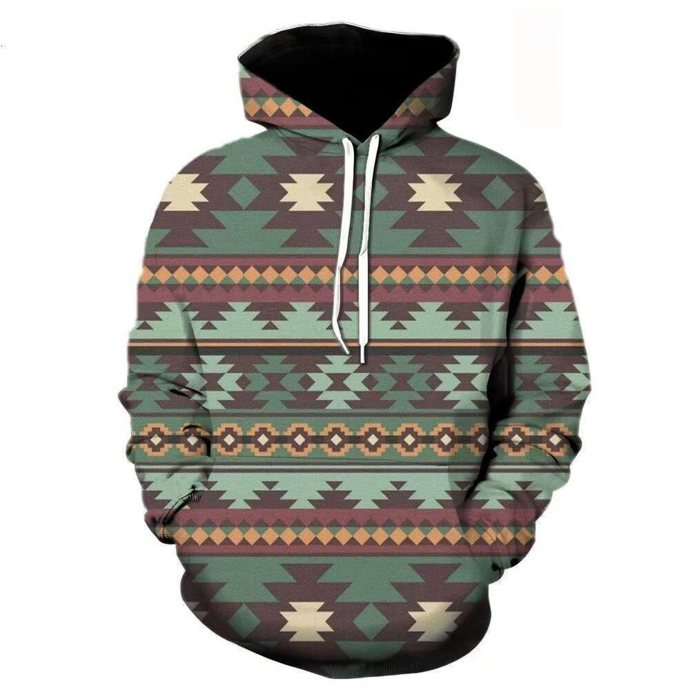 Autumn winter new European and American 3D digital printed ethnic style jacket men's casual hooded sweatshirt