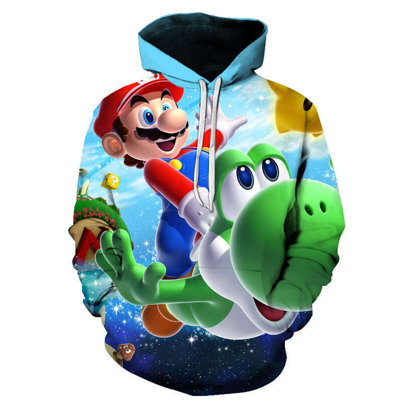 New Mario series 3D digital printing autumn and winter long sleeved hooded sweatshirt classic gaming peripherals