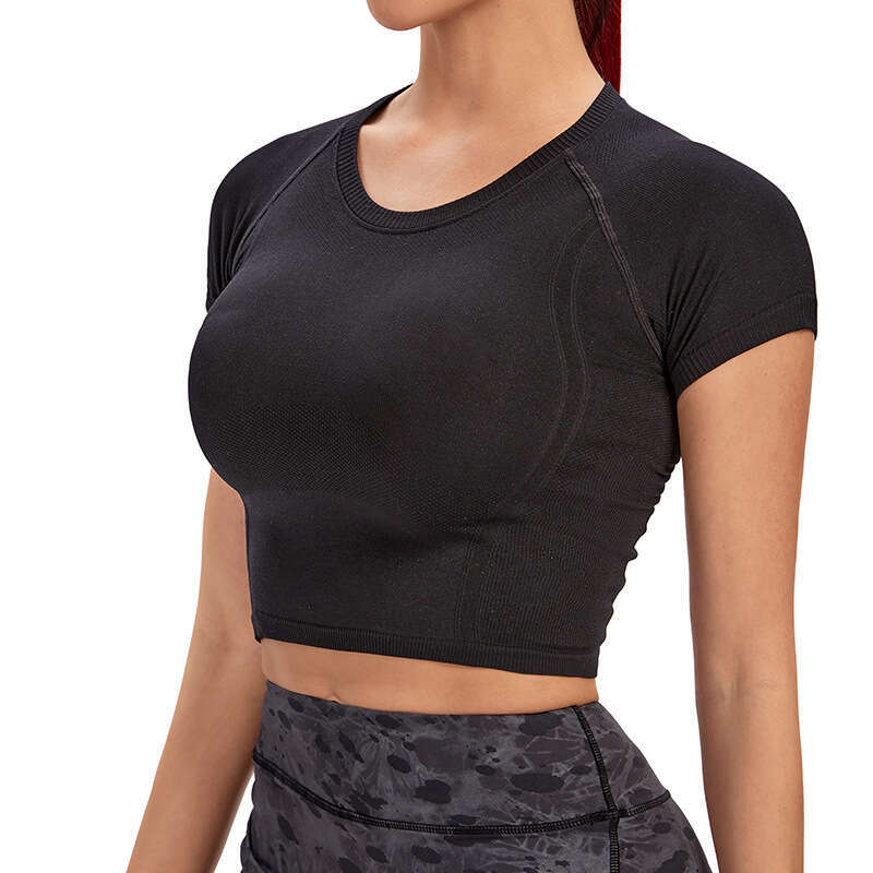 New spring and summer one-piece woven yoga suit sleeved gym fiess slim fit short ultra elastic speed row T-shirt