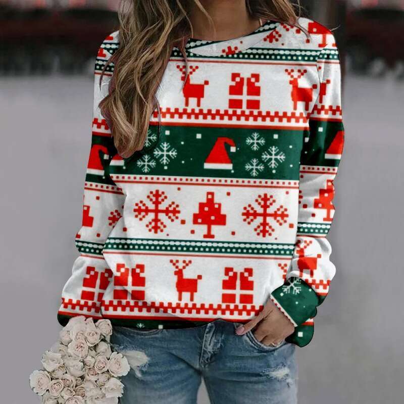 New autumn winter round neck long sleeved hoodie in plus size Christmas creative 3D digital printing from Europe and America