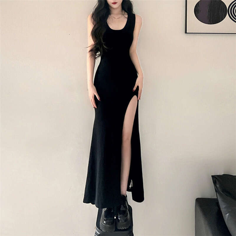2023 Women's Spring Summer New Fashionable and Sexy Solid Color High Waist Long Split Dress for Women