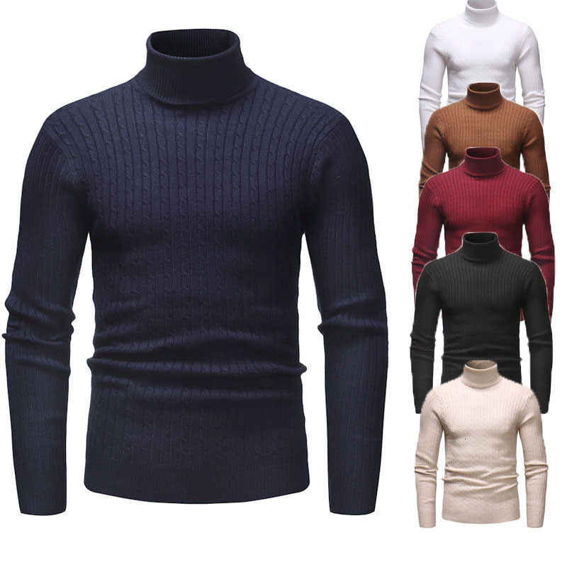 New autumn and winter men's high neck striped needle designer knitted sweater trend hoodie
