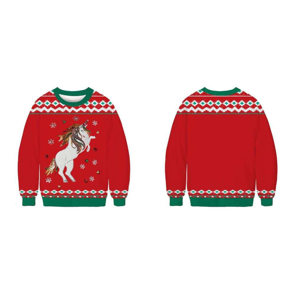 New Christmas 3D digital print loose round neck pullover for couples casual hoodie