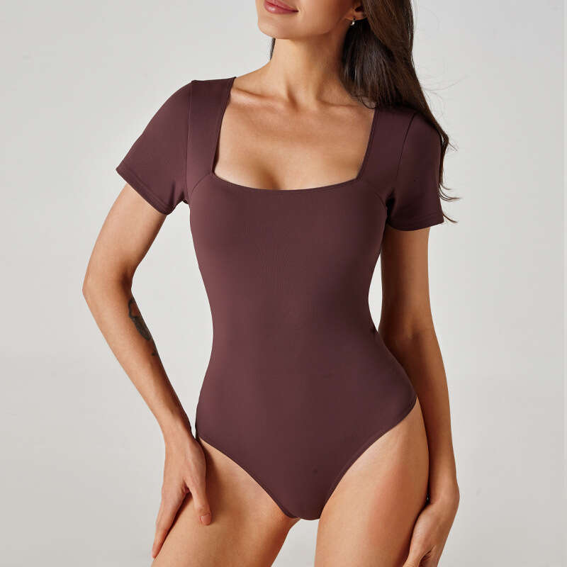 European American new jumpsuit for women, nude and tight fitting, square neck, casual dance, fiess, sports, yoga suit