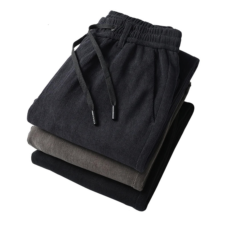 Mens Casual Pants Elastic Waist Sweatpants Autumn Winter Clothes Drawstring Trousers Male Corduroy Warm Large Size 241120