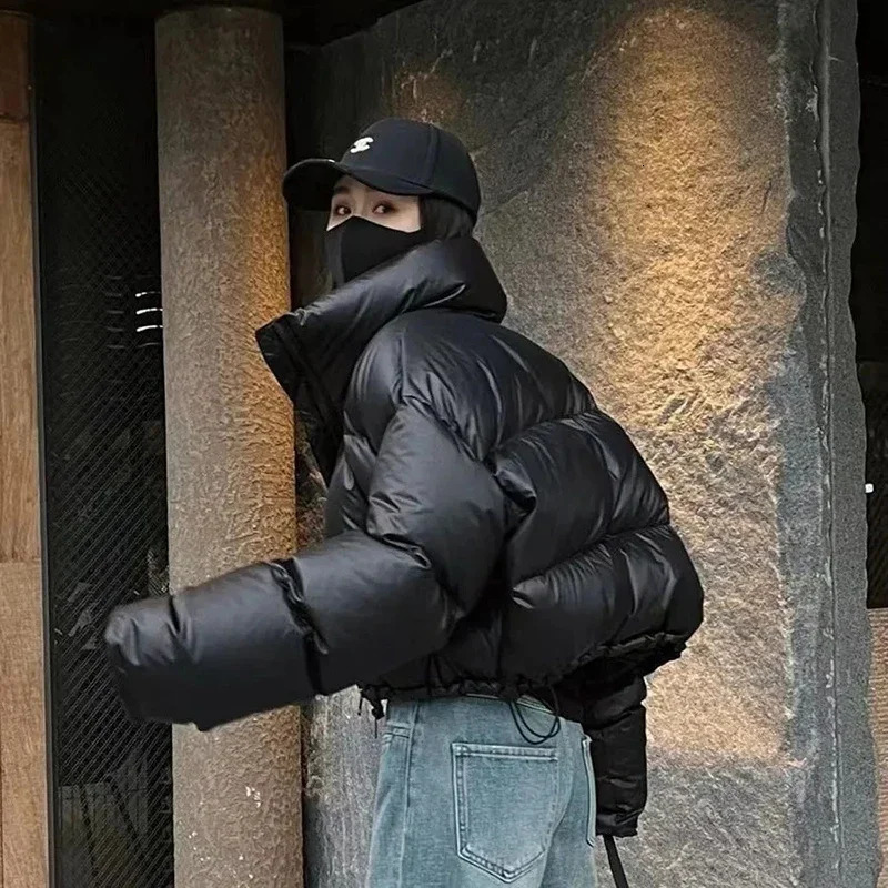 Black Parkas Crop Puffy Coat Fashion Korean Winter Slim Thick Warm Simple Shorts Coats Streetwear All Match Chic Jacket 241125