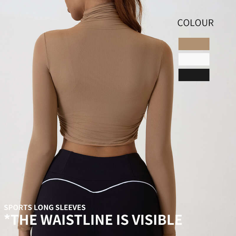European and American 2024 new yoga long sleeved base shirt short high neck autumn clothes women's exposed navel sports top