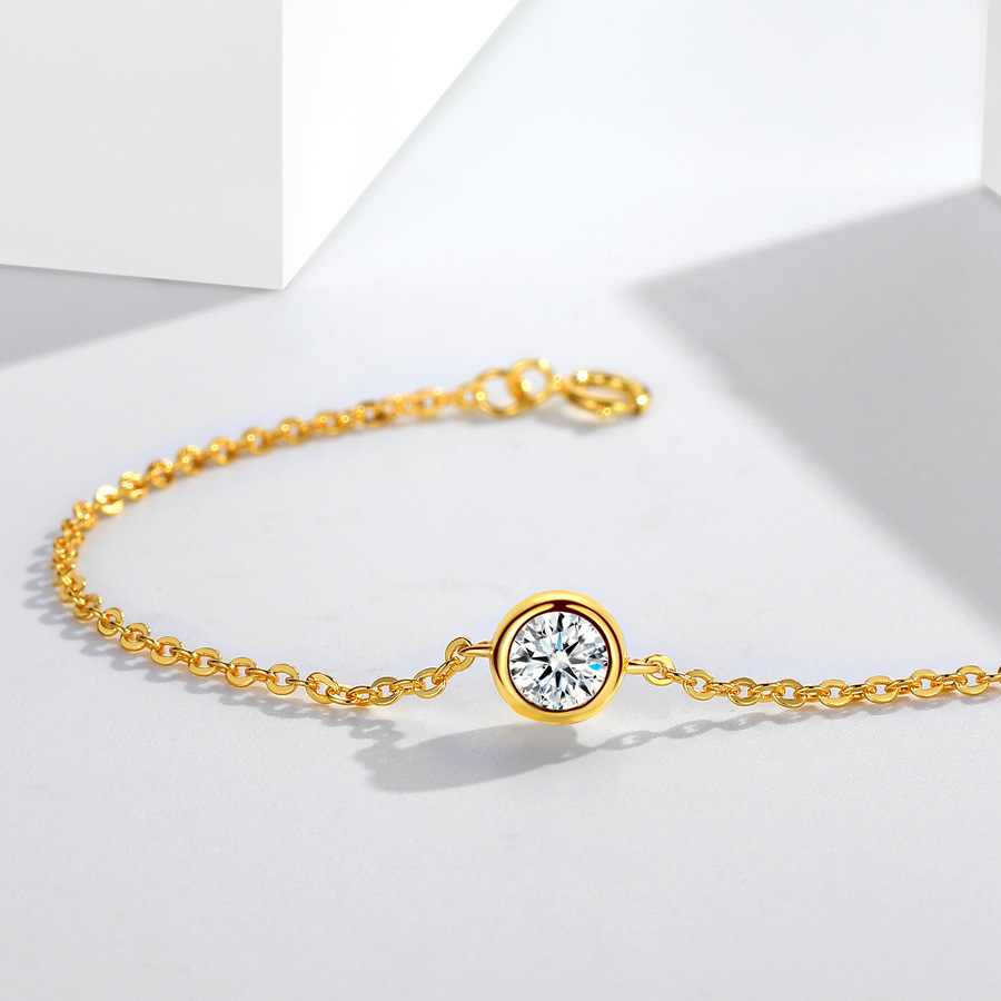 Simple Fashion Jewelry Wedding Bracelet Real 925 Sterling Silver Round Cut White Lab Moissanite Diaond Gemstones Party Gold Women Bangle For Lover Gif