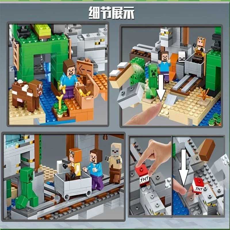 852pcs Game My World The Mine With Rail Track Minecart Desert Mesa Statue 11363 Building Blocks Toys Compatible With ModelC250117