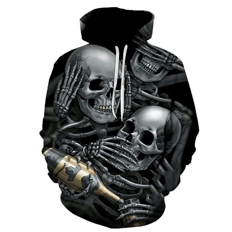 Autumn Winter Trendy European and American Popular Skeleton 3D Digital Printed Men's Casual Sports Hoodie