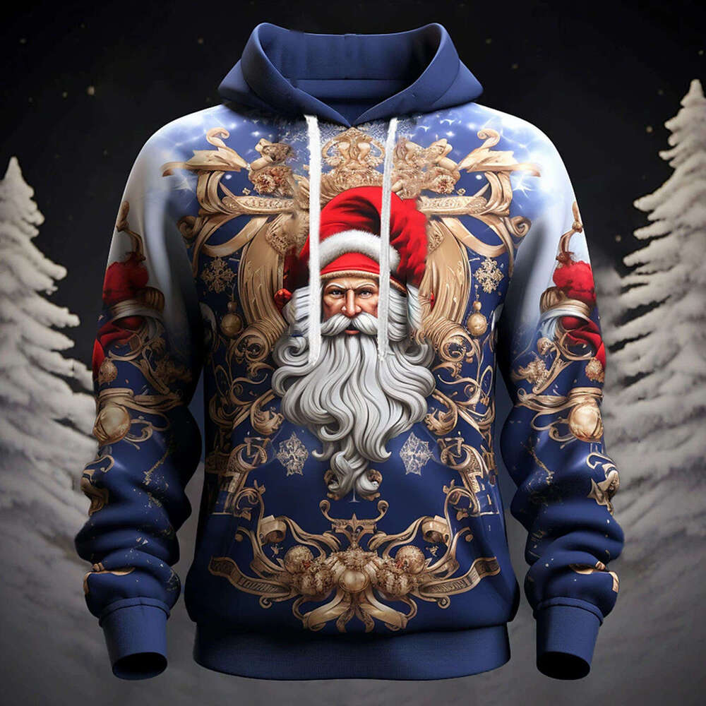 Autumn and Winter New Hoodies Santa Claus 3D Digital Printed Casual Hoodie