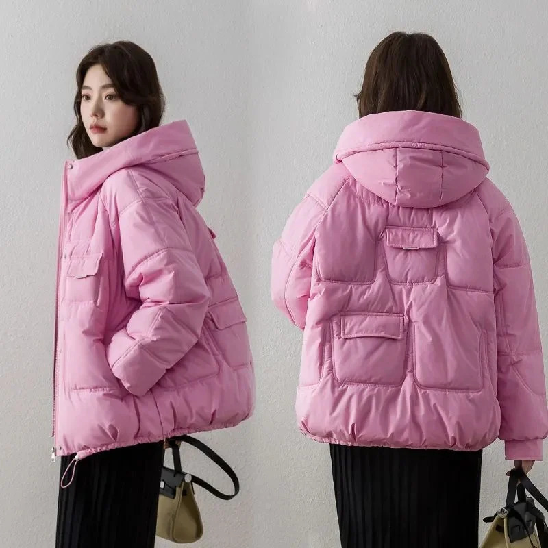 Winter Short Jacket Parka 2024 Thicken Warm Coat Hooded Solid Color Casual Women Streetwear Down Cotton 241120