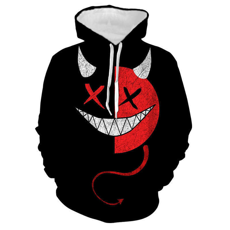 Autumn and winter men's quirky 3D printed smiley face pullover long sleeved hooded sweatshirt