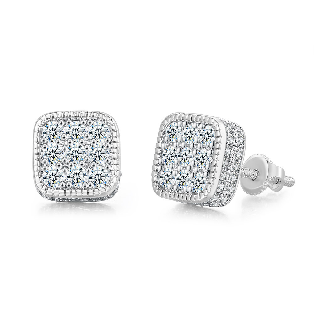 2024 Hip Hop Stud Earrings Vintage Jewelry 925 Sterling Silver Gold Fill Pave White 5A Cubic Zircon CZ Diamond Gemstones Party Elegant Women Thread Ea