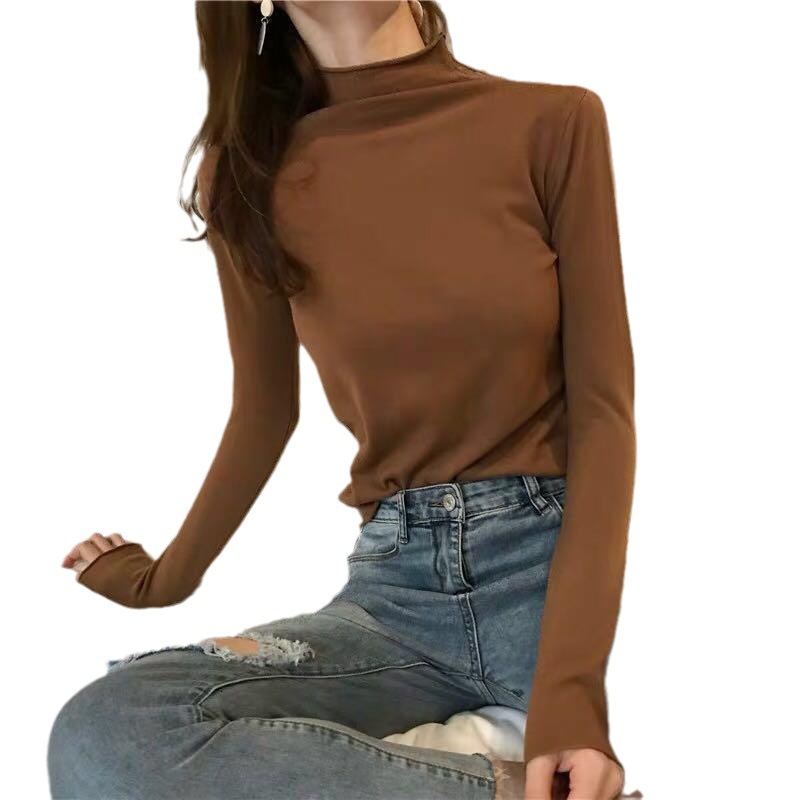 New women's long sleeved autumn and winter pullover with slim fit and tight fit, Korean knitted designer sweater top