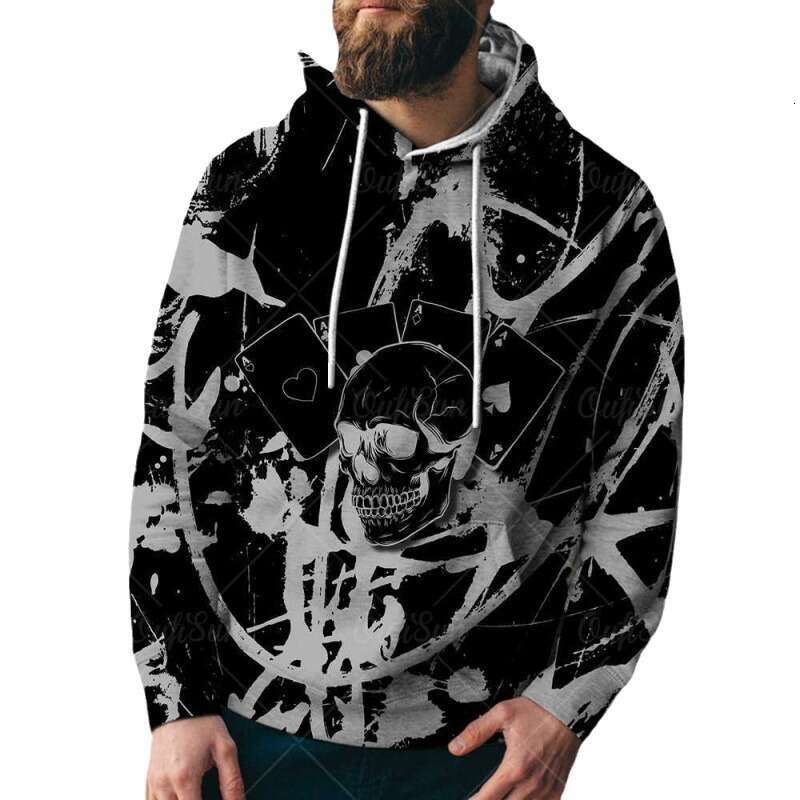 European American spring and autumn cool poker 3D printed men's trend hip-hop loose sports hoodie