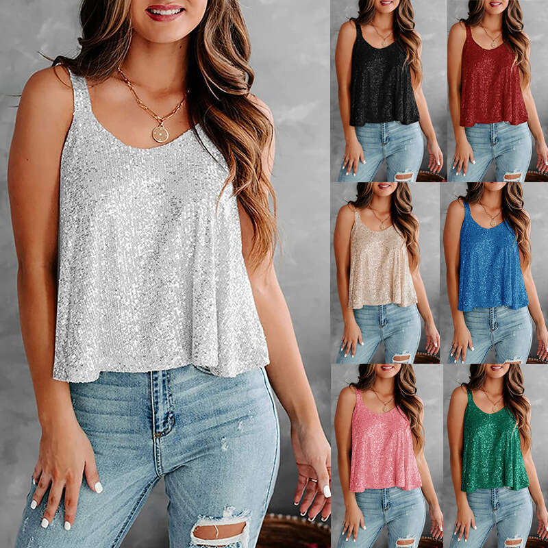 2023 Summer New Women's Fashion Shining Sleeveless Strap Top