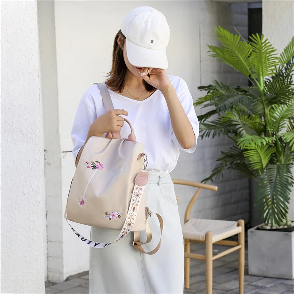 Waterproof Oxford Women Backpack Fashion Casual Embroidery Bag Female Large Capacity Travel Handbag Shopping Knaps 241115