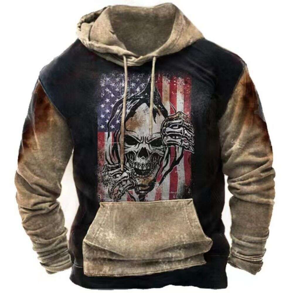 New with American flag 3D printing casual pullover hooded retro sweatshirt