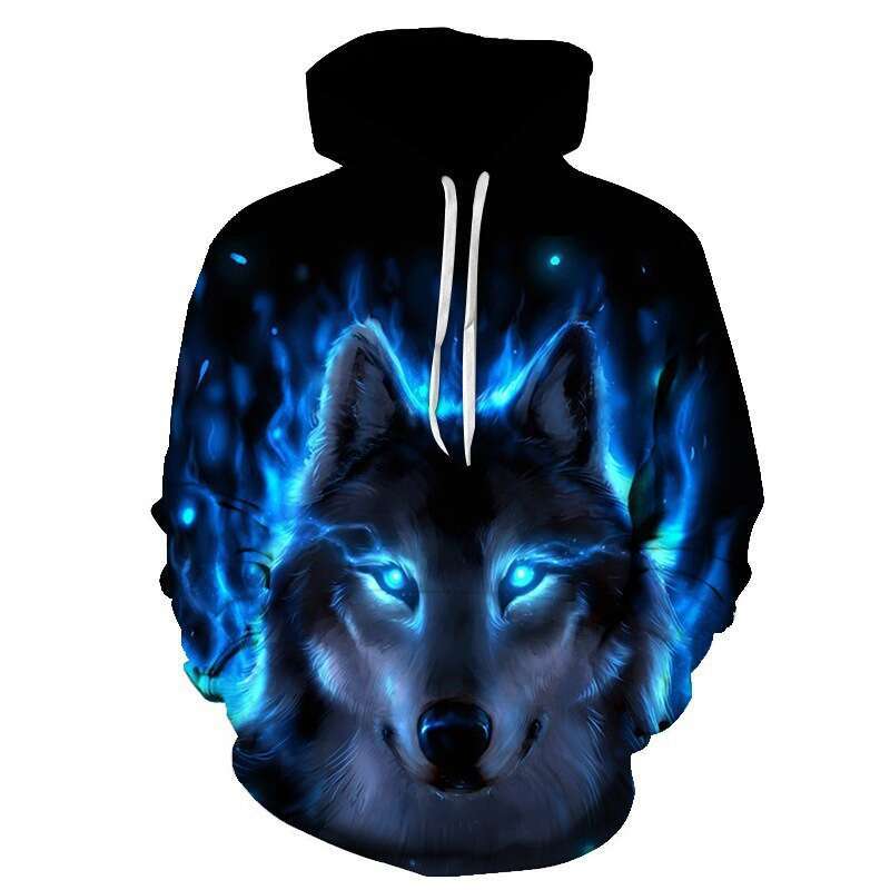 New men's autumn long sleeved European and American street round neck sweatshirt, 3D wolf print casual sweatshirt for men