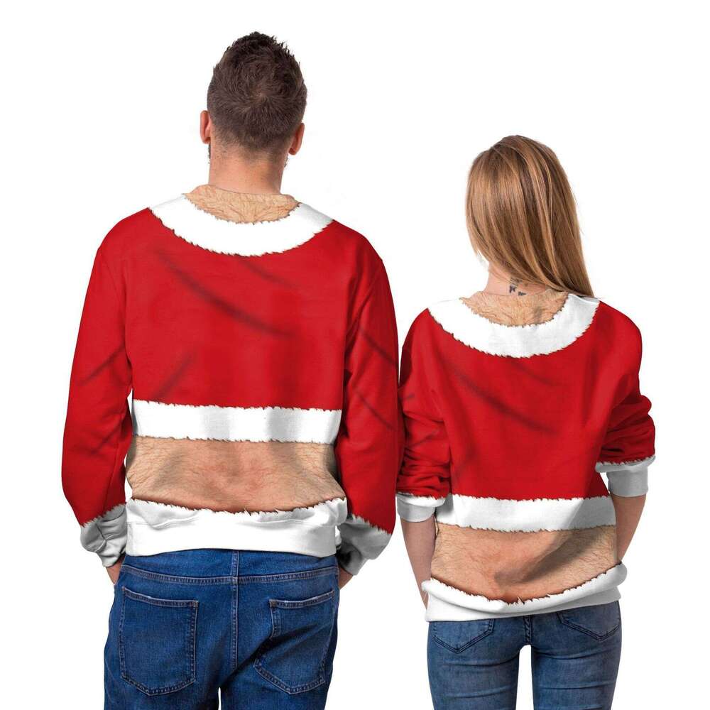 2024 autumn winter European and American Santa Claus 3D digital printing pullover Christmas funny couple round neck hoodie