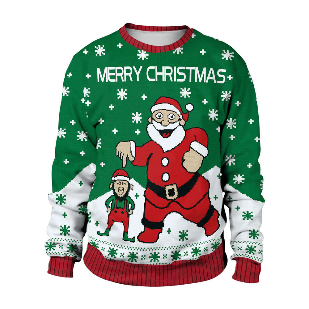 2024 New Christmas European American Men's and Women's Santa Claus 3D Digital Printed Round Neck Casual Hoodie