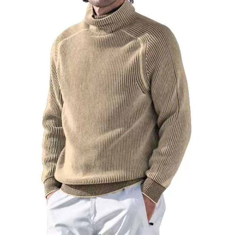 European American autumn and winter plus size men's high neck base shirt, warm long sleeved knitted shirt top, 2024 new casual versatile fashion 