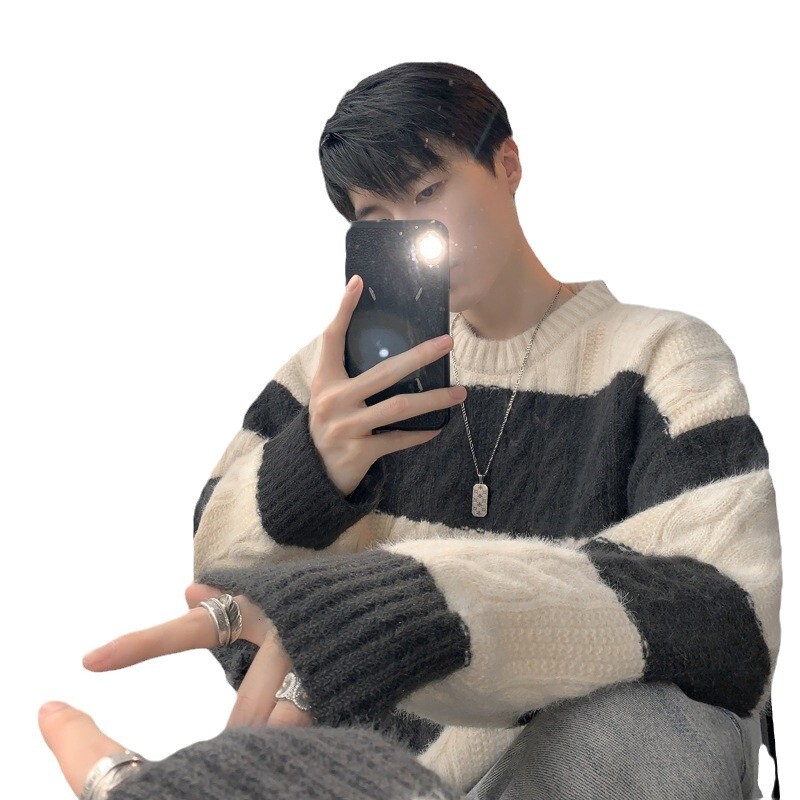 Autumn and Winter Knitted Sweater Men's Inner Bottom New Korean Lazy Style Designer Youth Loose Coat Trendy Coat