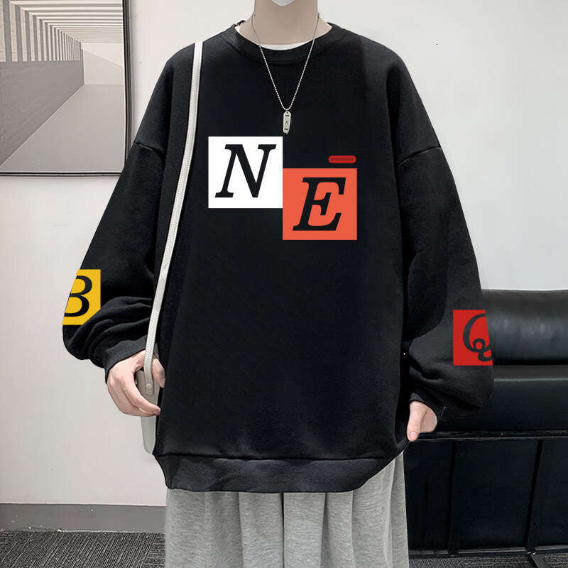 Autumn and winter trend loose letter 3D printed Hong Kong style versatile casual top round neck hoodie
