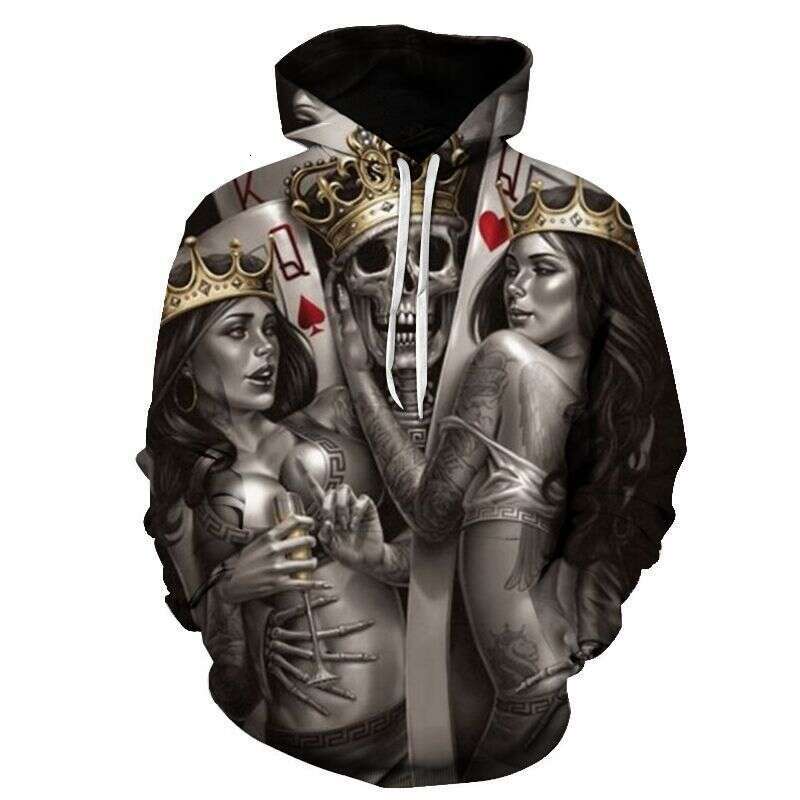 Autumn Winter Trendy European and American Popular Skeleton 3D Digital Printed Men's Casual Sports Hoodie